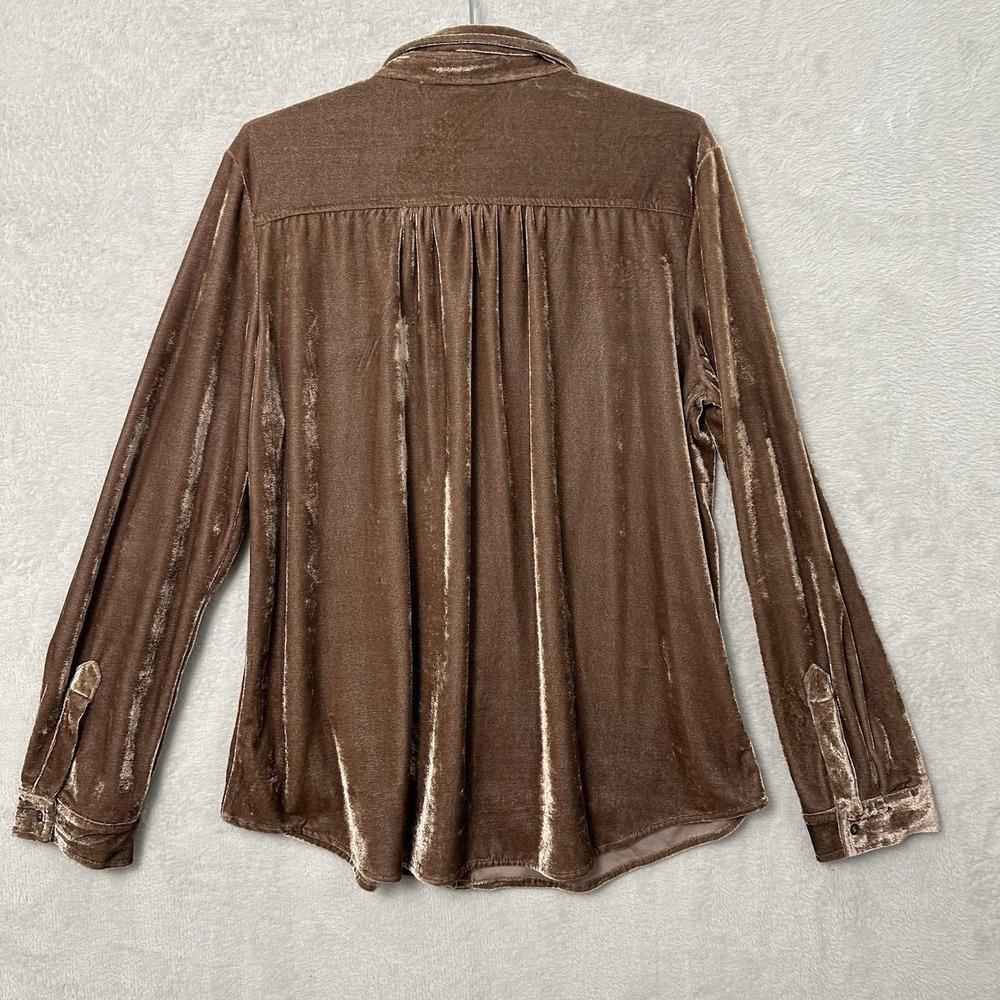 Umgee Crushed Velvet Long Sleeve Button Up Shirt Brown Boho Women's Size XL - Picture 3 of 8